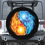 Red And Blue Fire Yin Yang Print Leather Spare Tire Cover