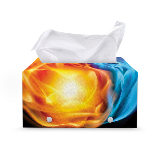 Red And Blue Fire Yin Yang Print Leather Tissue Box Cover