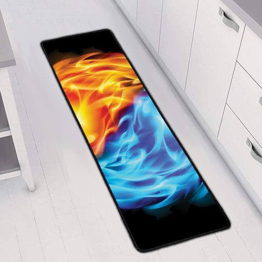 Red And Blue Fire Yin Yang Print Long Kitchen Mat