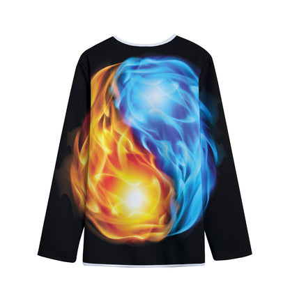 Red And Blue Fire Yin Yang Print Long Sleeve Short Coat