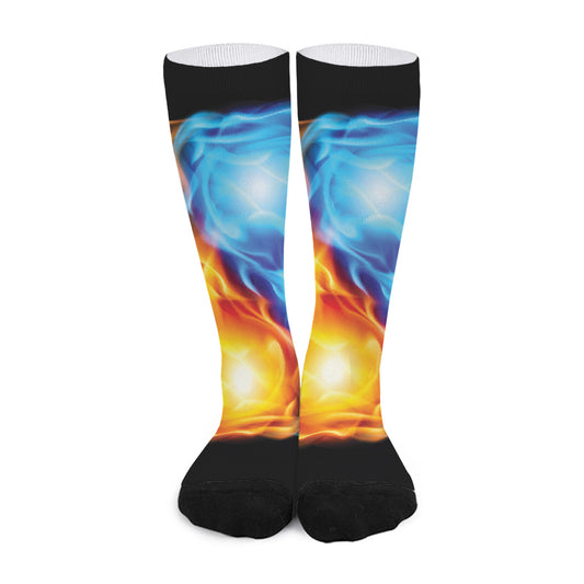 Red And Blue Fire Yin Yang Print Long Socks