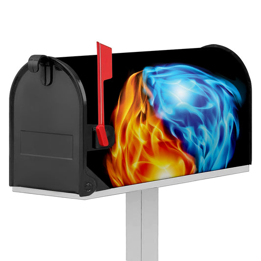 Red And Blue Fire Yin Yang Print Mailbox Cover