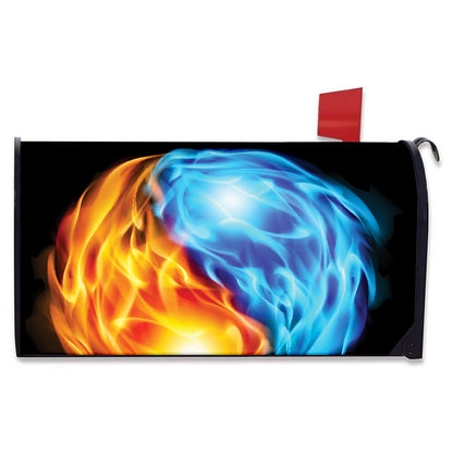 Red And Blue Fire Yin Yang Print Mailbox Cover