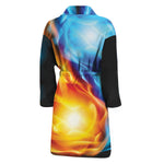 Red And Blue Fire Yin Yang Print Men's Bathrobe