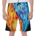 Red And Blue Fire Yin Yang Print Men's Beach Shorts