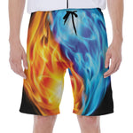 Red And Blue Fire Yin Yang Print Men's Beach Shorts