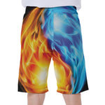 Red And Blue Fire Yin Yang Print Men's Beach Shorts