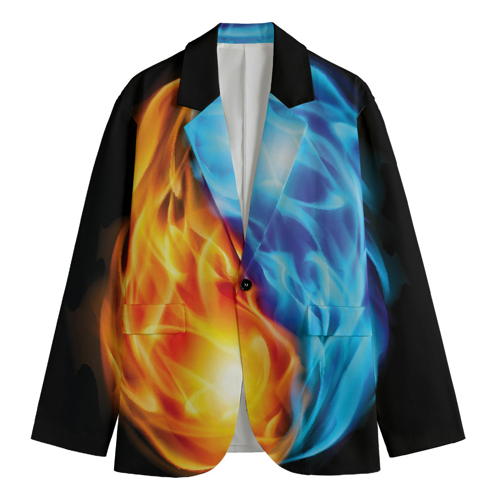 Red And Blue Fire Yin Yang Print Men's Blazer