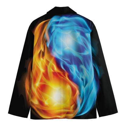 Red And Blue Fire Yin Yang Print Men's Blazer