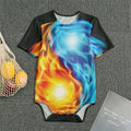 Red And Blue Fire Yin Yang Print Men's Bodysuit