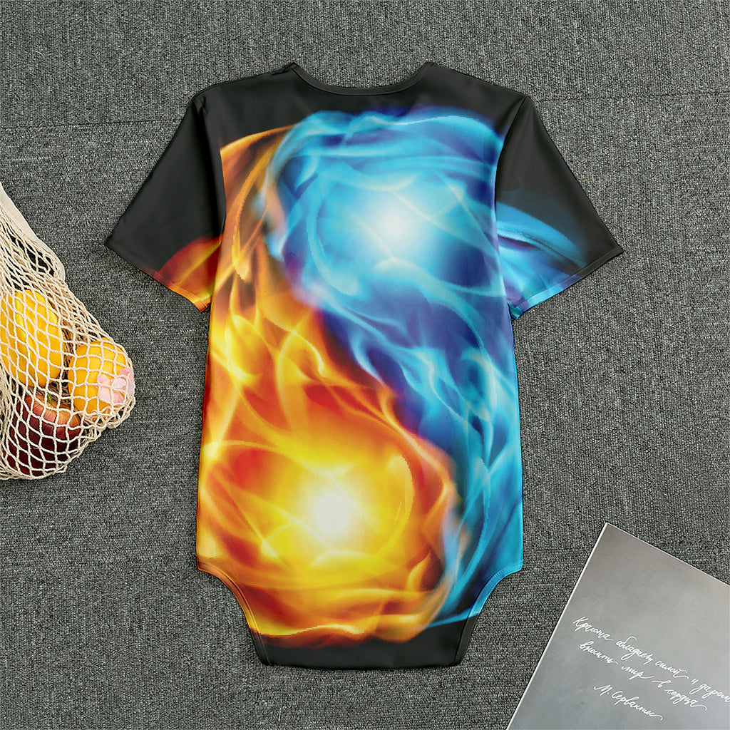 Red And Blue Fire Yin Yang Print Men's Bodysuit
