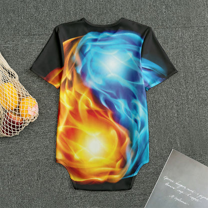 Red And Blue Fire Yin Yang Print Men's Bodysuit