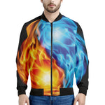 Red And Blue Fire Yin Yang Print Men's Bomber Jacket