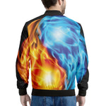 Red And Blue Fire Yin Yang Print Men's Bomber Jacket