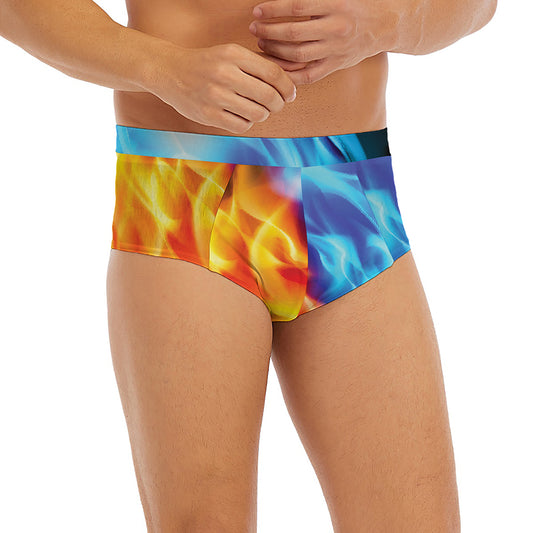 Red And Blue Fire Yin Yang Print Men's Briefs