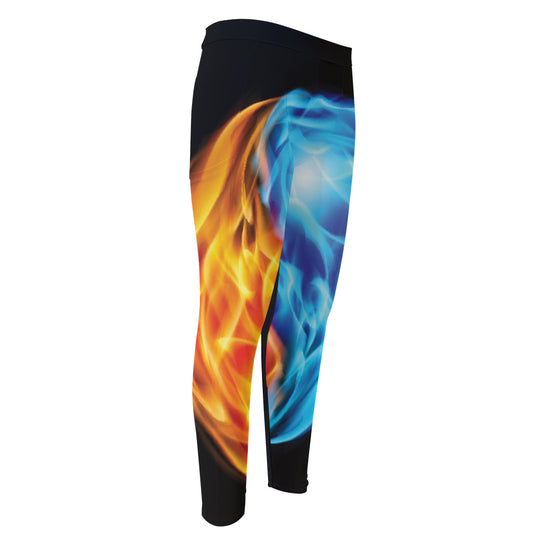 Red And Blue Fire Yin Yang Print Men's Compression Pants