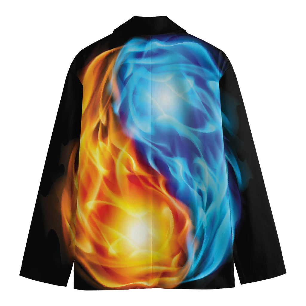 Red And Blue Fire Yin Yang Print Men's Cotton Blazer