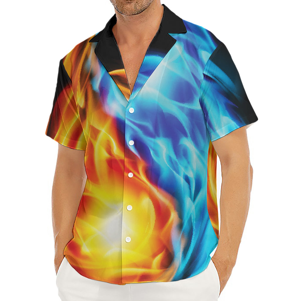 Red And Blue Fire Yin Yang Print Men's Deep V-Neck Shirt