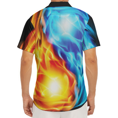 Red And Blue Fire Yin Yang Print Men's Deep V-Neck Shirt