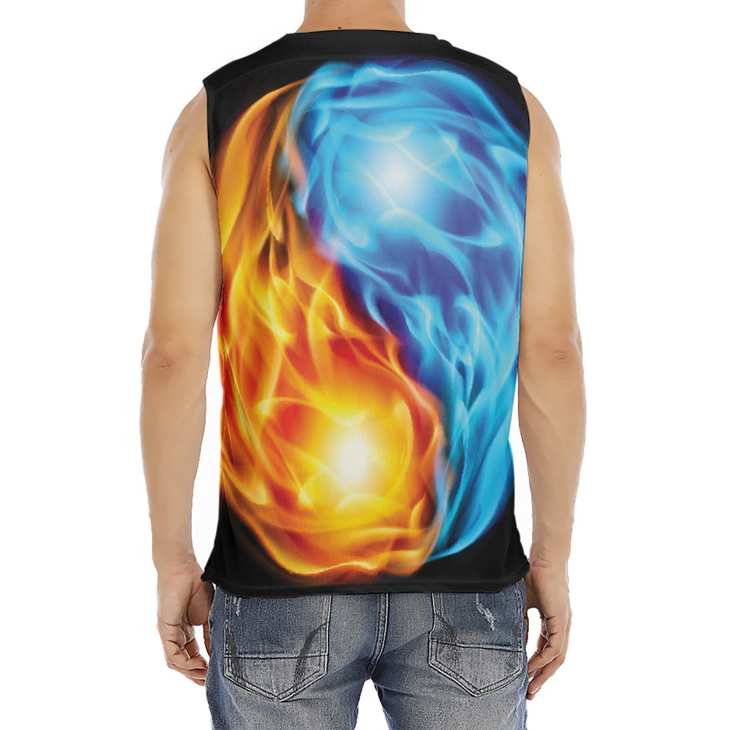 Red And Blue Fire Yin Yang Print Men's Fitness Tank Top
