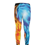 Red And Blue Fire Yin Yang Print Men's leggings