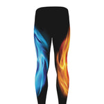 Red And Blue Fire Yin Yang Print Men's leggings