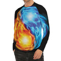 Red And Blue Fire Yin Yang Print Men's Long Sleeve Rash Guard
