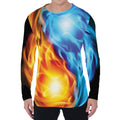 Red And Blue Fire Yin Yang Print Men's Long Sleeve T-Shirt