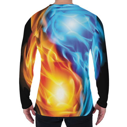 Red And Blue Fire Yin Yang Print Men's Long Sleeve T-Shirt