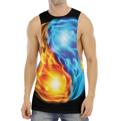 Red And Blue Fire Yin Yang Print Men's Muscle Tank Top