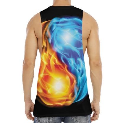 Red And Blue Fire Yin Yang Print Men's Muscle Tank Top