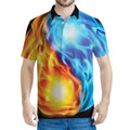 Red And Blue Fire Yin Yang Print Men's Polo Shirt