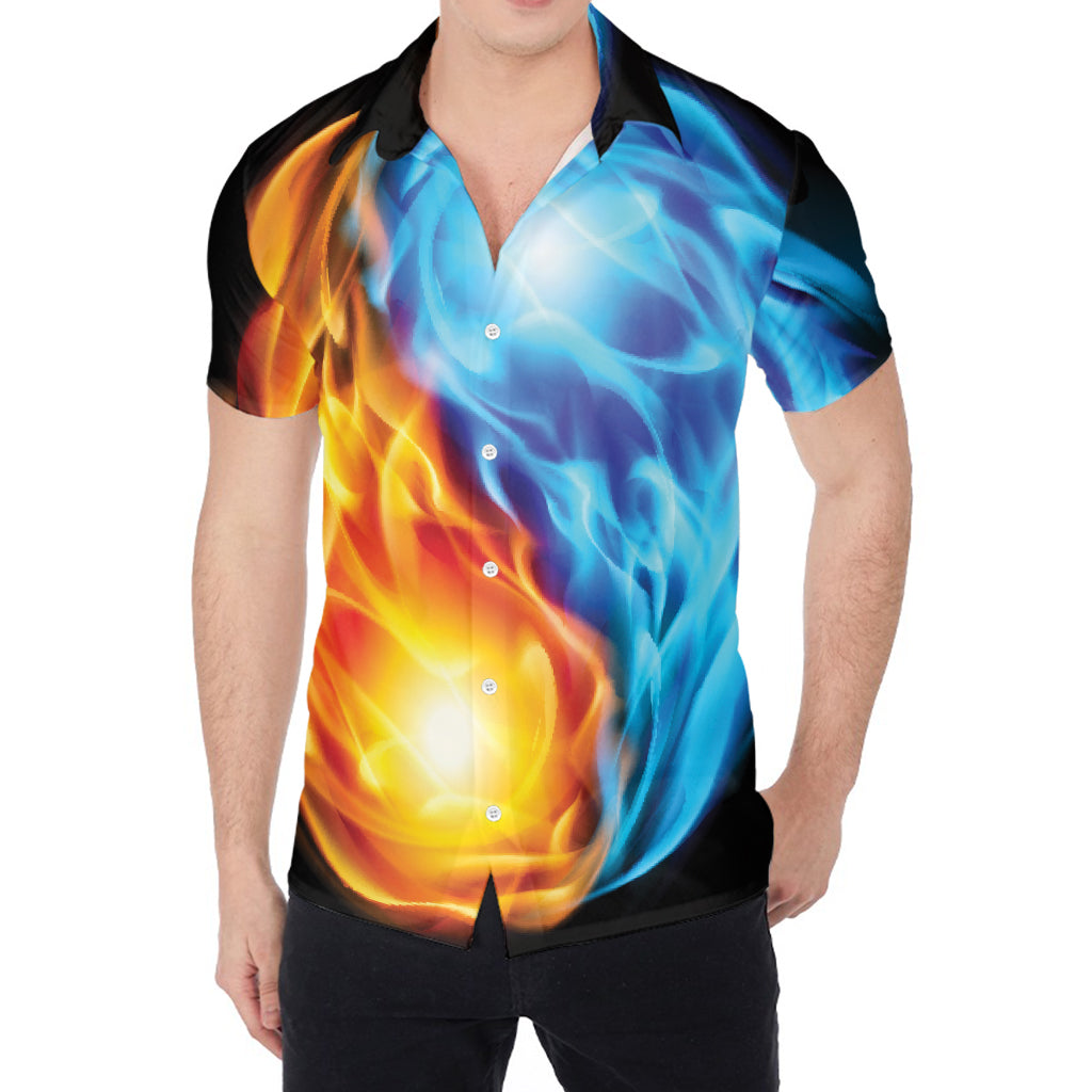 Red And Blue Fire Yin Yang Print Men's Shirt