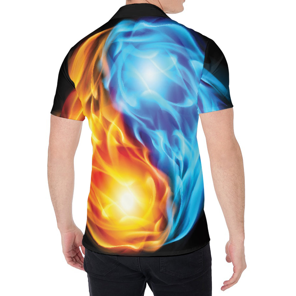 Red And Blue Fire Yin Yang Print Men's Shirt