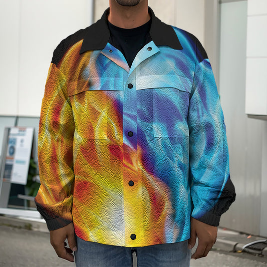 Red And Blue Fire Yin Yang Print Men's Shirt Jacket