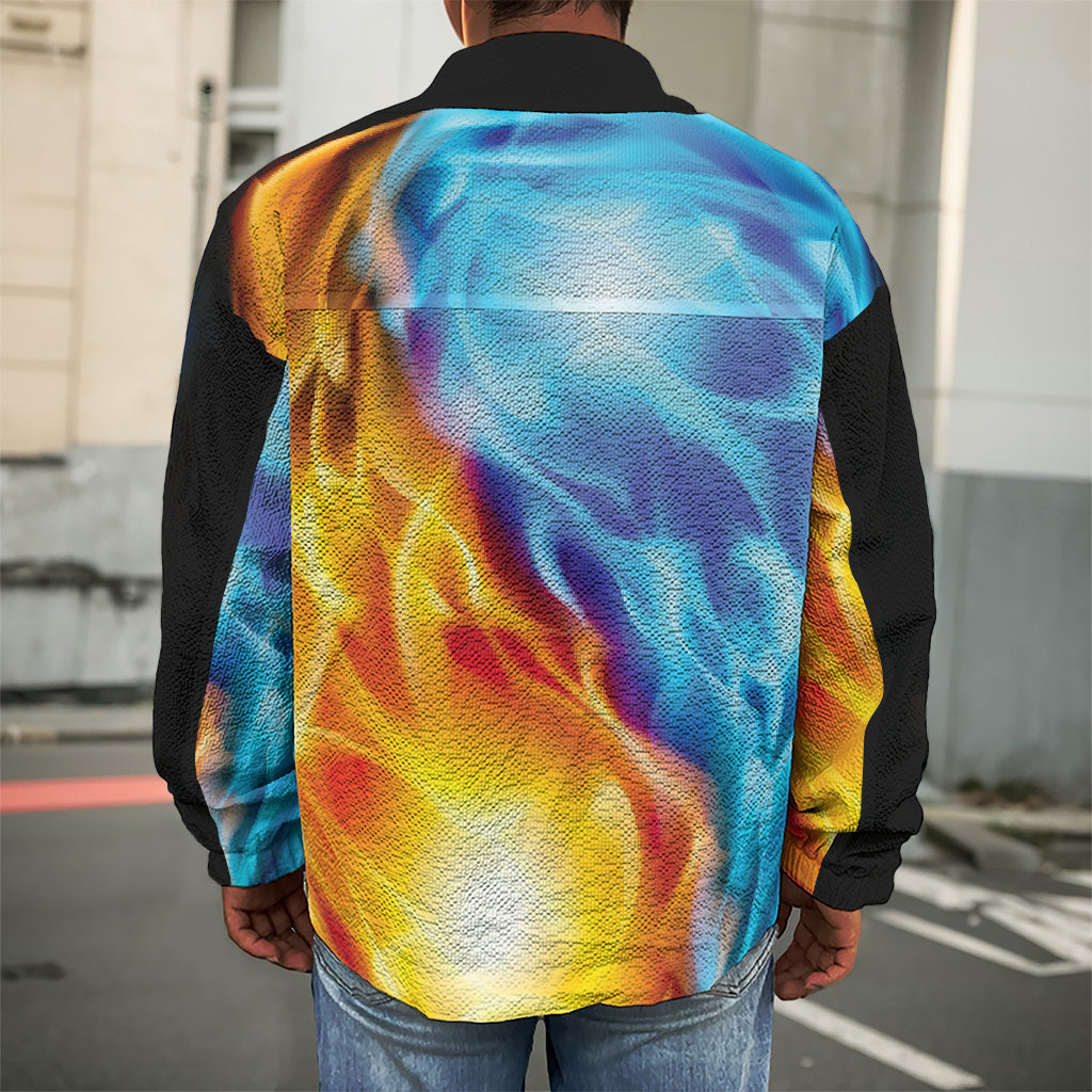 Red And Blue Fire Yin Yang Print Men's Shirt Jacket