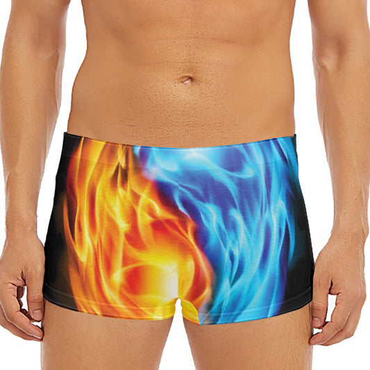 Red And Blue Fire Yin Yang Print Men's Short Boxer Briefs