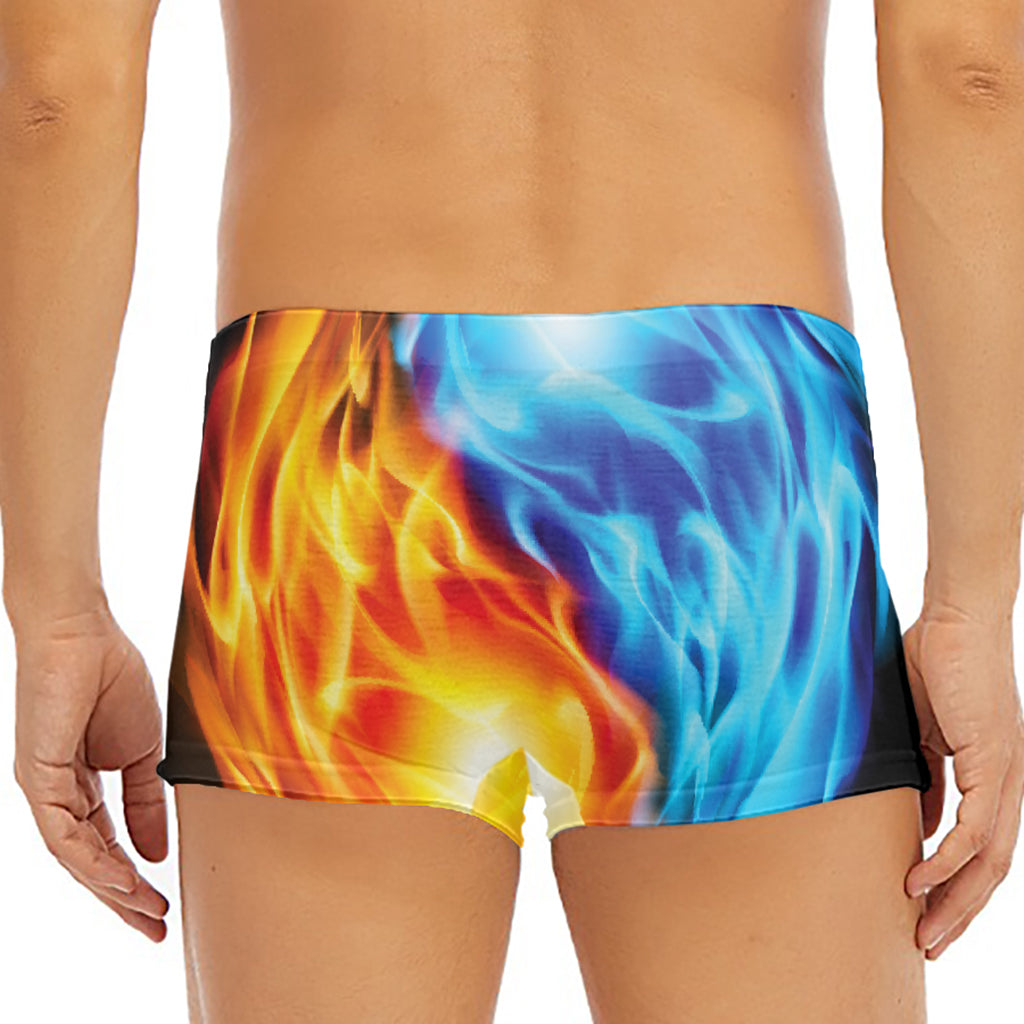 Red And Blue Fire Yin Yang Print Men's Short Boxer Briefs