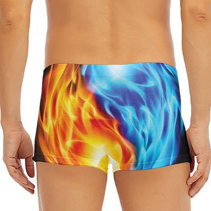 Red And Blue Fire Yin Yang Print Men's Short Boxer Briefs