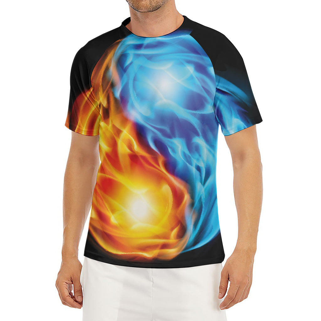 Red And Blue Fire Yin Yang Print Men's Short Sleeve Rash Guard