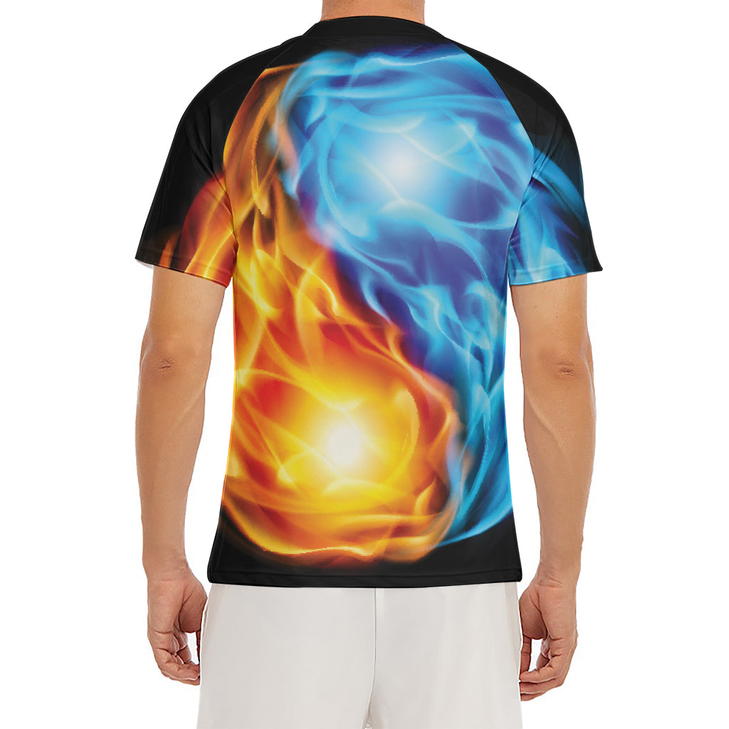 Red And Blue Fire Yin Yang Print Men's Short Sleeve Rash Guard