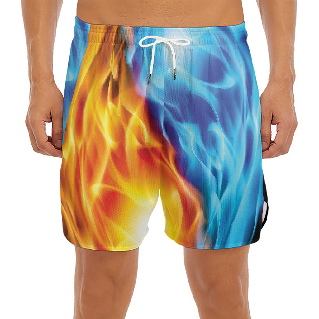 Red And Blue Fire Yin Yang Print Men's Split Running Shorts