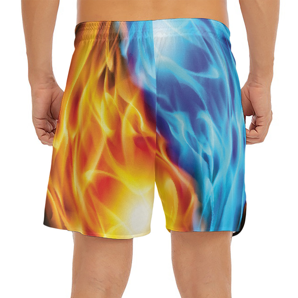 Red And Blue Fire Yin Yang Print Men's Split Running Shorts