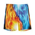 Red And Blue Fire Yin Yang Print Men's Athletic Shorts