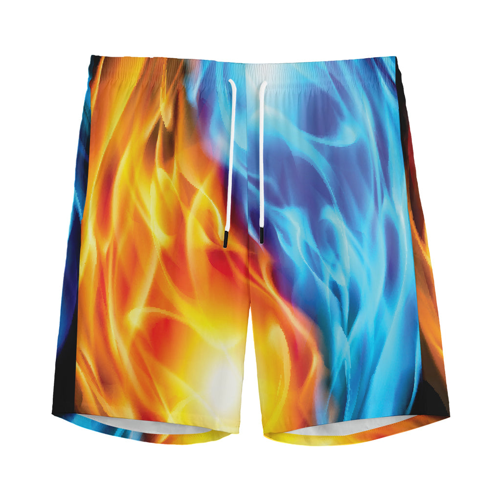 Red And Blue Fire Yin Yang Print Men's Sports Shorts