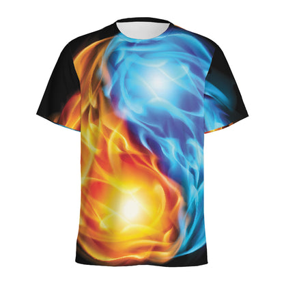 Red And Blue Fire Yin Yang Print Men's Sports T-Shirt
