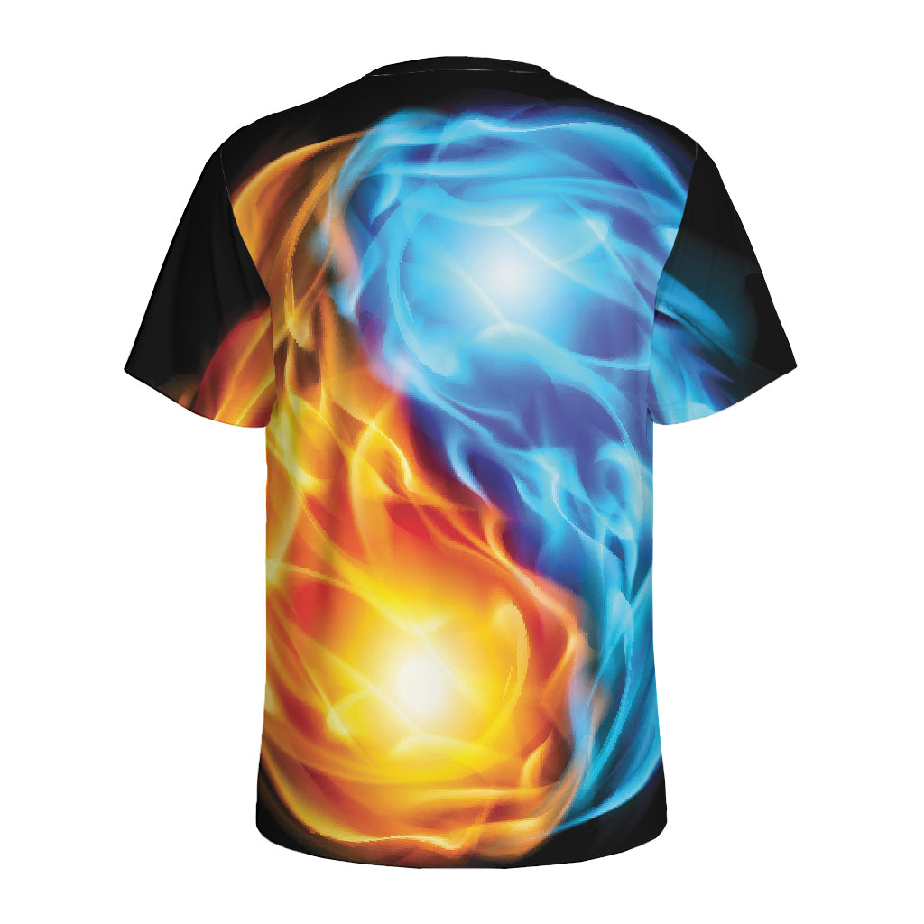 Red And Blue Fire Yin Yang Print Men's Sports T-Shirt