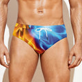 Red And Blue Fire Yin Yang Print Men's Swim Briefs