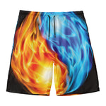 Red And Blue Fire Yin Yang Print Men's Swim Trunks
