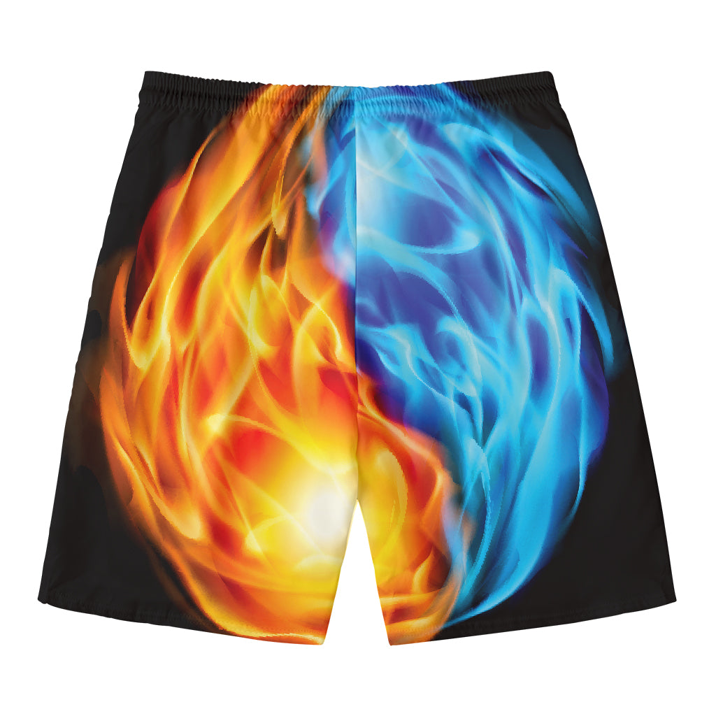 Red And Blue Fire Yin Yang Print Men's Swim Trunks